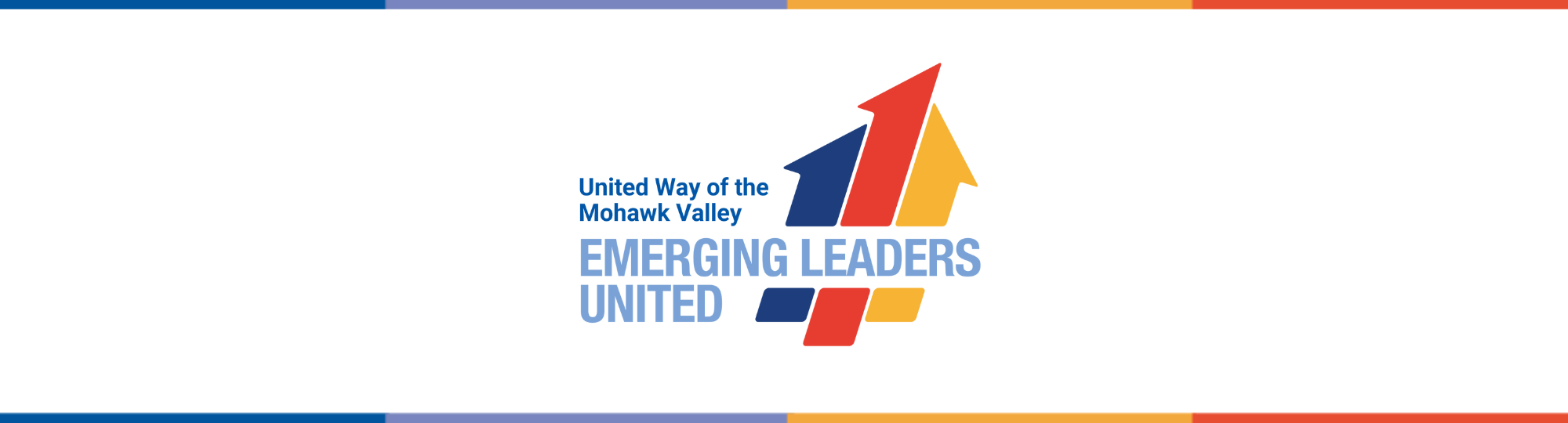 Logo including three arrows points up, merged into one with text of United Way of the Mohawk Valley Emerging Leaders United